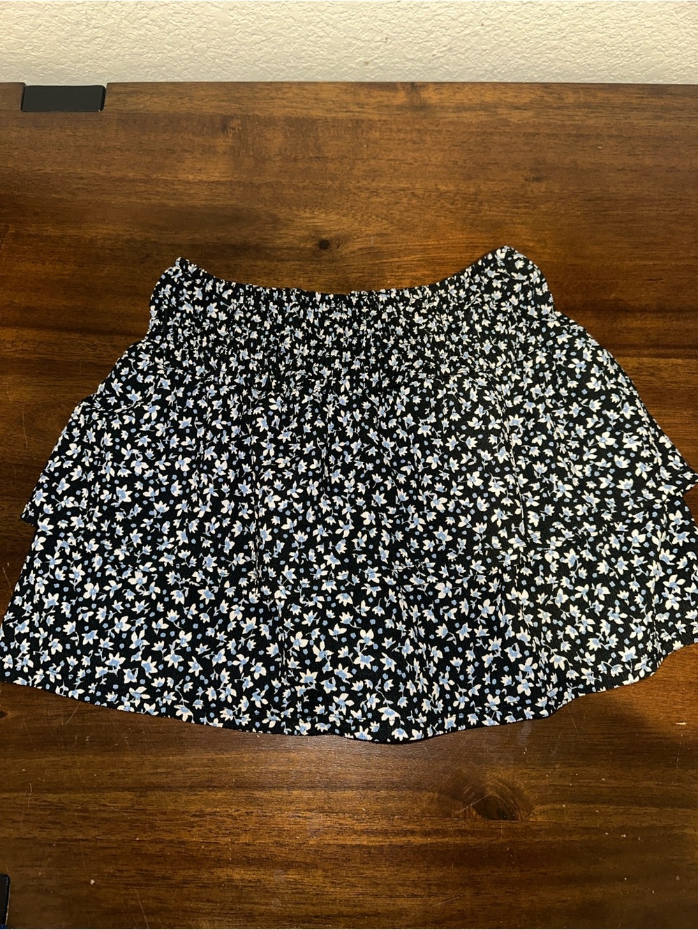 Zara Black Mini Skirt with White Floral Print